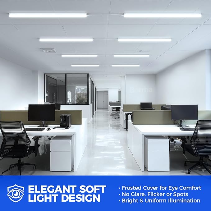 Barrina LED Shop Lights for Workshop 4FT, 6500K Super Bright, Hidden Wiring, 45W 5000LM, Linkable 4FT Light Fixture Cord with ON/Off, Frosted Cover, LED Ceiling Light for Garage, Kitchen, 2 Packs