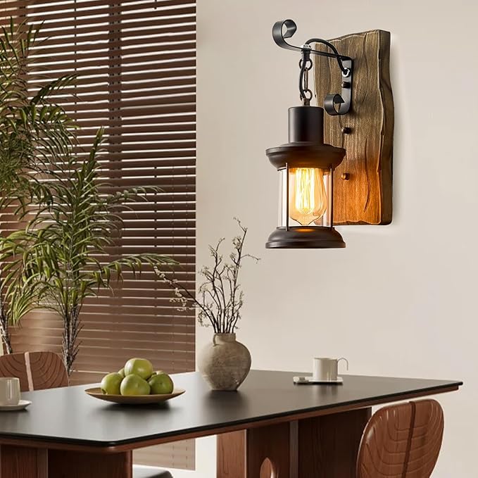 Vintage Industrial Wall Sconce, Rustic Light Fixtures Wood Metal Farmhouse Indoor Black Wall Sconce Fixture for Dining Room, Hallway, Hotel, bar, Porch Corridor Decorate