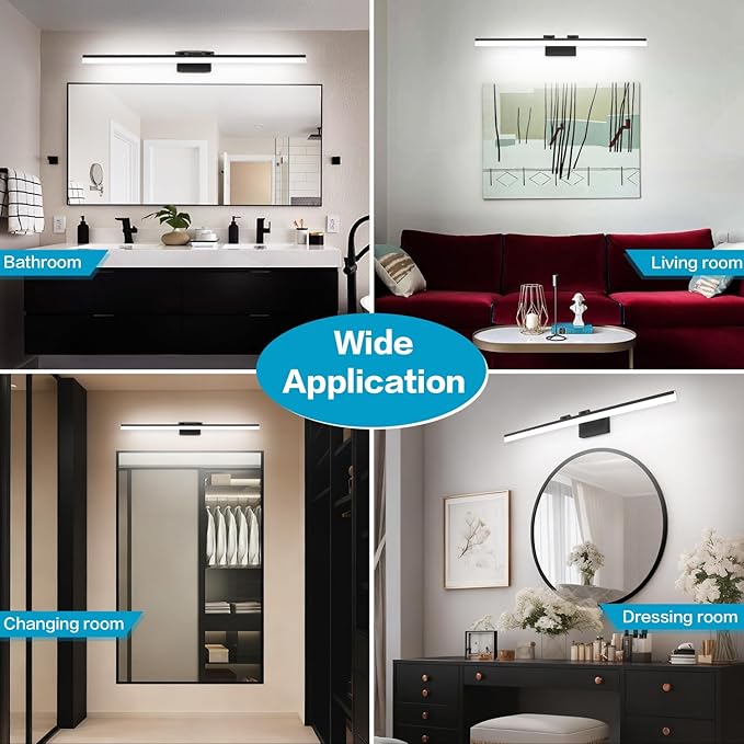 SOLFART Modern LED Vanity Lights 47.2 Inch Bathroom Light Fixtures Over Mirror Fixture Matt Black Finishing Light Strip 8778-ND