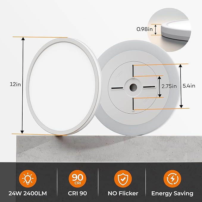Matane 12in Dimmable Flush Mount Ceiling Light Fixture with Night Light, 2400LM 3000K/4000K/5000K Selectable, LED Ceiling Lights for Bedroom, Dining Room, Kitchen White