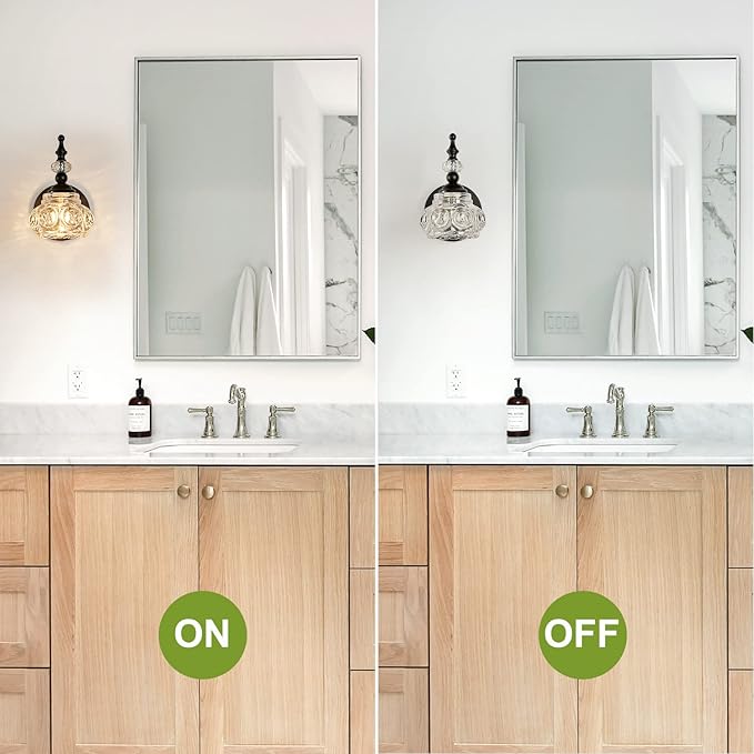 2-Pack Wall Sconces Black Bathroom Vanity Lighting Fixtures Black Wall Light with Glass Shade, Rust-Proof and Durable, Wall Lamp Using G9 Bulbs for Bedroom, Bathroom, Living Room