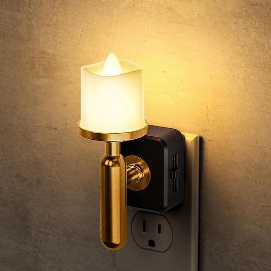 Briignite Flameless Candle Night Light, Night Lights Plug into Wall, LED Candle Night Light with Light Sensor, 0-100LM Dimmable Nightlight Plug in, 3000K Soft White Nightlight for Bathroom Hallway
