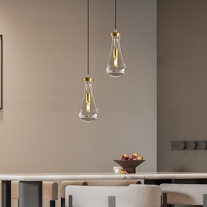 Raindrop Pendant Lights Kitchen Island: Raindrops Crystal Light Fixtures of 2 Lights - Gold Brass Teardrop Lighting over Dining Table - Modern Adjustable Tear Drop Ceiling Pendants Light Bulb Included