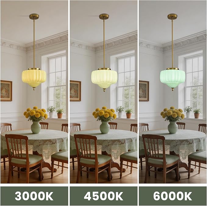 Green Glass Pendant Light, 11.8 inch Pendant Light Fixture with Floral lampshade, Height Adjustable Brushed Gold Vintage Hanging Lamp for Dining Room Kitchen Island Bedroom Living Room Entryway