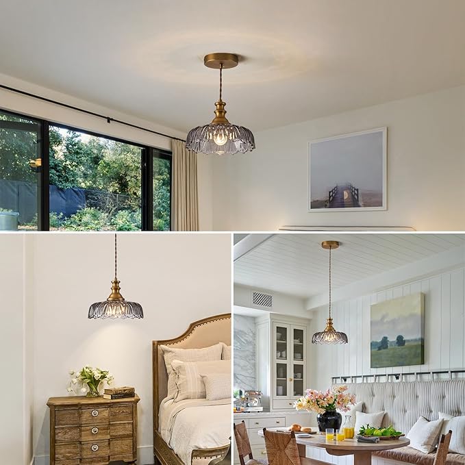 HDDFL Vintage Pendant Lights Fixture Modern Pendant Lighting Fixtures Hanging Lamp for Kitchen Island Bedroom Living Room Hallway Grey and Brass
