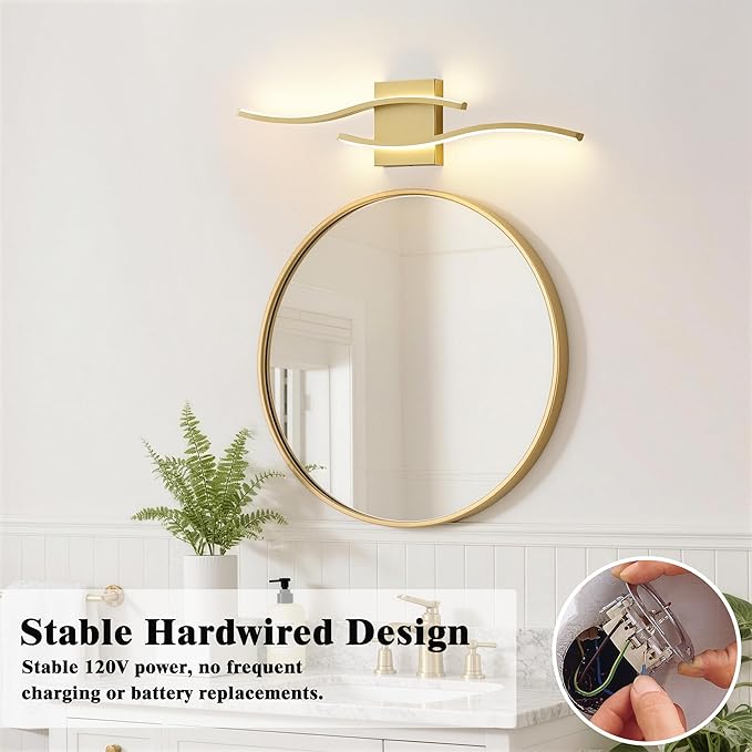 KARTOOSH 1 Pack Bathroom Vanity Lights Fixtures Over Mirror Hardwired Gold Light Fixture Wall Lights 3CCT Dimmable LED Bathroom Light Fixtures 23.6 Inch Modern Wall Sconce Picture Lights for Wall