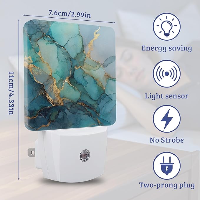 Green Marble Night Light, Plug-into Wall Nightlight Lamp with Dusk to Dawn Sensor, Led Lamp 0.5W Energy Efficient for Boys Girls Women Men Gifts, Home Decorative