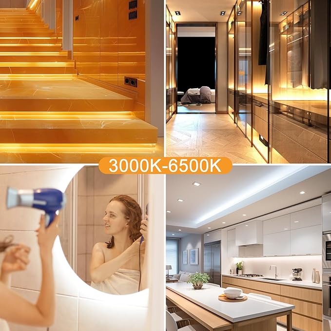 White LED Strip Lights 3000K-6500K 23ft Dimmable, Smart Strip Light Alexa Compatible, 24V WiFi Flexible Tape LED with APP & RF Remote, Cabinet Lighting Self-Adhesive for Room, Kitchen