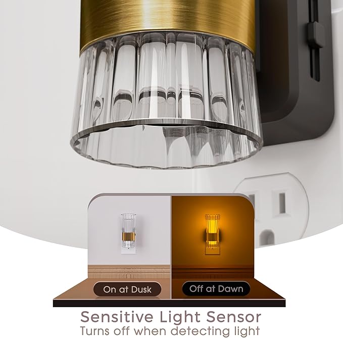 Briignite Night Light, Night Lights Plug into Wall, LED Amber NightLight with Dusk to Dawn Auto Light Sensor, 0-100LM Adjustable Brightness, Wall Sconce Style Design for Bedroom Hallway, 2 Pack