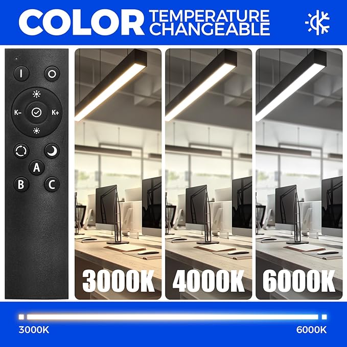 Barrina 4FT LED Linear Light 5568 Remote Series, 2nd-Generation, 45W Seamless Connection, 3000K to 6000K Color Changing, Dimmable Ceiling Shop Light with Remote Control for Office, Black, 1 Pack