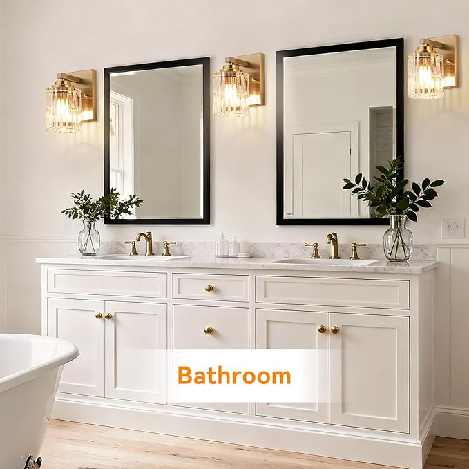TALOYA 4 Inch Bathroom Light Fixtures,Modern,Set of 2 Light Brushed Gold Vanity Lights with Wide Vertical Ribbed Thickened Glass Shade for Mirror Makeup Room Hallway（Bulbs Not Included）