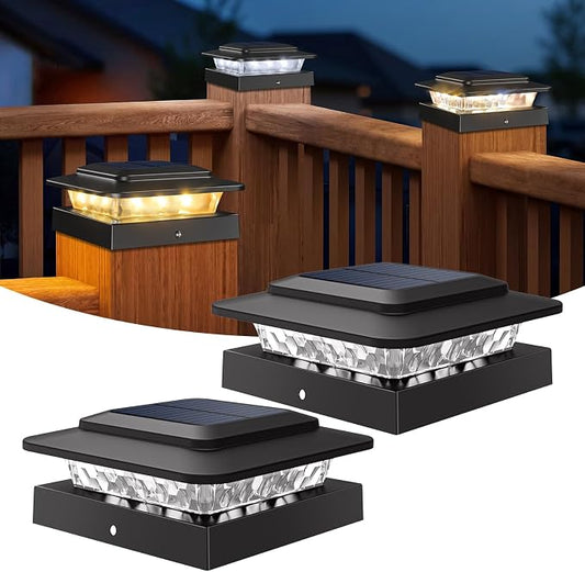 kolpop 4x4 Solar Post Cap Lights Outdoor 2Pack- 3 Color Temperatures& 2 Level Brightness, IP65 Waterproof, 16 LED Black Fence Deck Post Light Solar Powered Only for 4×4/3.5×3.5 Wood/Vinyl Posts