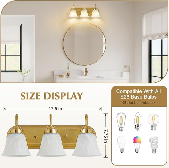 EJIAXIN Bathroom Light Fixtures Over Mirror - 3 Light Bathroom Vintage Lighting Fixtures Wall Lamp Easy Install Vanity Lights Not Included Bulb Apply for Mirror Living Room Cabinet Bedroom