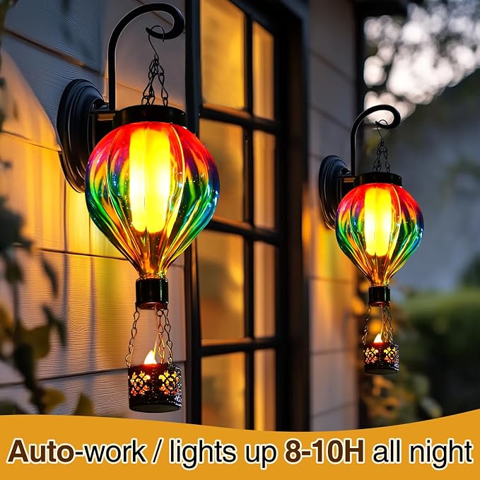 Patriotic Hot Air Balloon Solar Lantern for Garden Decor Halloween Christmas Party,Hanging Flickering Flame Outdoor Lights for Trees,Colorful Decorations for Party,Gifts for Mom (Gradient)