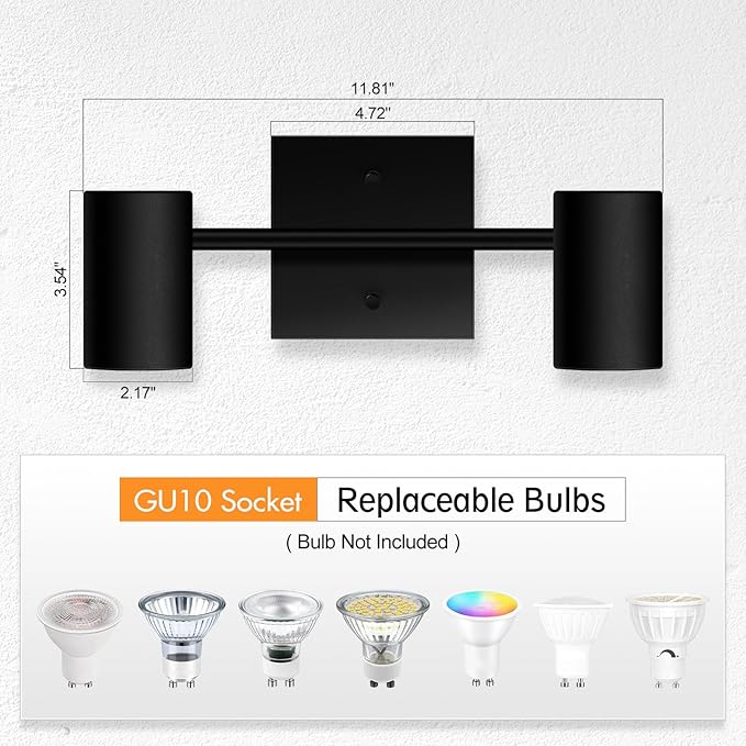 BoostArea 2-Light Track Lighting Kit, LED Track Lighting with GU10 Socket, Flexibly Rotatable Light Heads, Modern Track Lighting Fixtures Ceiling for Kitchen, Bedroom, Living Room, Bulb Not Included