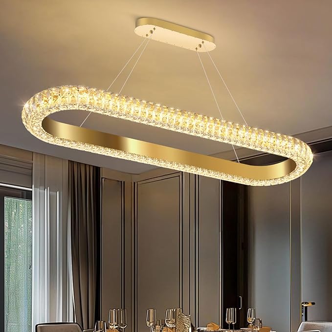 40'' Oval Ring Crystal Chandelier Modern LED Dimmable Ring Pendant Light Chandelier for Dining Room Living Room Gold