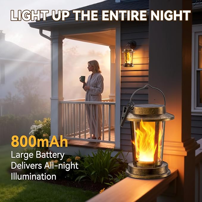 Solar Lanterns Outdoor Waterproof, Upgraded Flickering Flame Solar Lights Outdoor, Solar Powered Lanterns Decorative, Hanging Solar Lantern for Garden Yard Patio Path Porch Tree Decor 2 Pack(Copper)