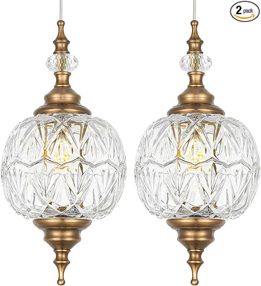 Vintage Pendant Lights Kitchen Island Set of 2, Brass Bathroom Pendant Light with Small Detachable Glass, Modern Classic Adjustable Hanging Light for Kitchen, Hallway, Table, G9 Base, Brown Bronze