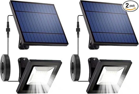 Solar Lights for Outside Dusk to Dawn with 16FT Cord Solar Flood Light 4400mAh Waterproof 6000K LED Lighting for Outside, Flag Pole, Shed, White 2 Pack