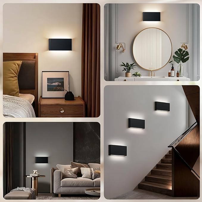 Nigaut Modern LED Wall Sconce Light, 15W 3000k-6500k Adjustable Black Bathroom Vanity Light Fixtures for Hallway Bedroom Stairwell Up and Down Lights Indoor 2-Pack