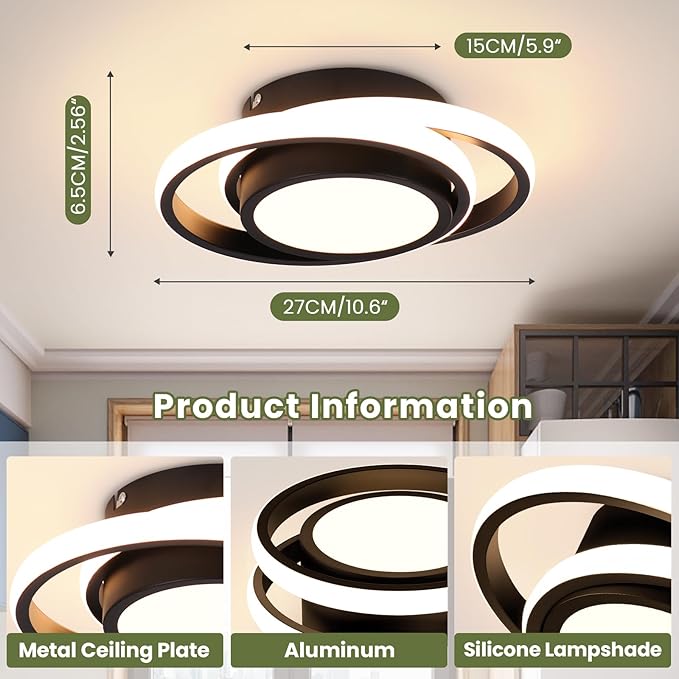CANEOE Small Modern LED Ceiling Light,2 Rings Creative Design Ceiling Lamp Indoor Lighting Fixtures for Hallway Living Room Bedroom Kitchen Office (Warm White,3000K)