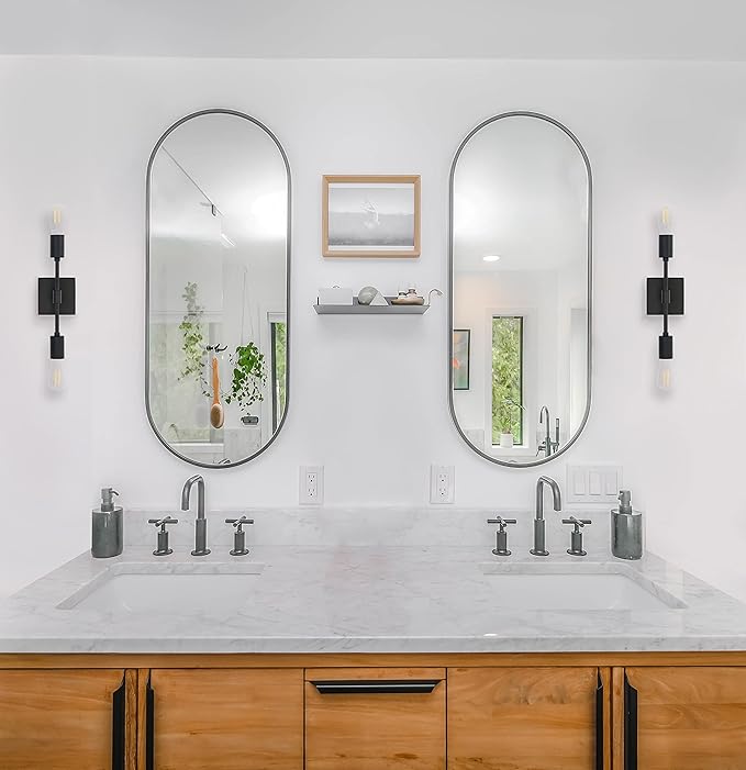 Linea di Liara Berbella 2-Light Matte Black Bathroom Vanity Light Fixtures Modern Wall Sconces Lighting Fixture Wall Lights for Hallway and Bedroom Sconces with Two LED Bulbs Included, UL Listed