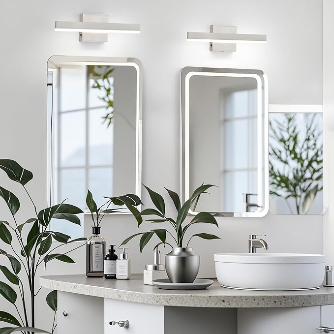 Nickel Bathroom Vanity Light 15.75 inch, 14W Dimmable 5CCT LED Bathroom Light Fixture Over Mirror Restroom Hardwired-ETL Certificated