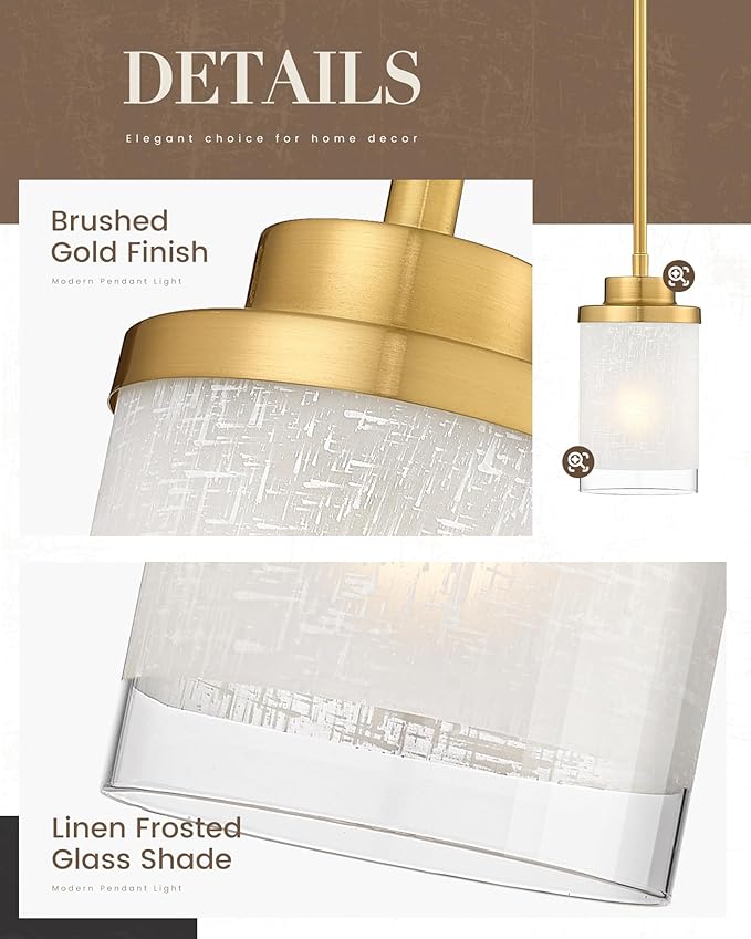 TENGXIN Modern Pendant Light for Kitchen Island, 6-Inch Brushed Gold Hanging Ceiling Light Fixture,Farmhouse Pendant Lighting for Dining Room Bedroom Bar Office
