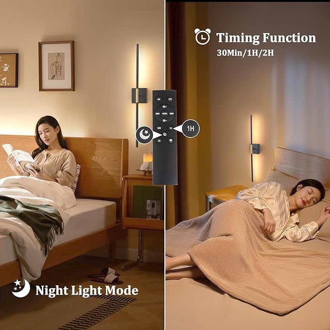 Shenmoyl Battery Operated Wall Sconce Set of 2, 10400mAh Wireless Wall Sconces, 3000K-6000K Dimmable, 350°Rotate, Indoor Wall Lights with Remote for Bedroom Living Room Bathroom, Black Gold, 31.5 Inch