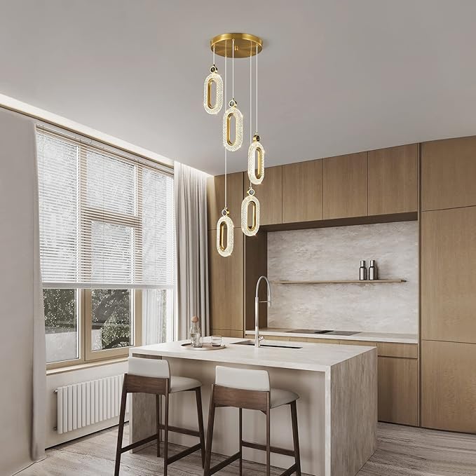 Pendant Lighting for Kitchen Island LED Dimmable Modern Gold Pendant Lights for Bedroom Hallway Entryway Kitchen Island Light Fixtures (5-Light)
