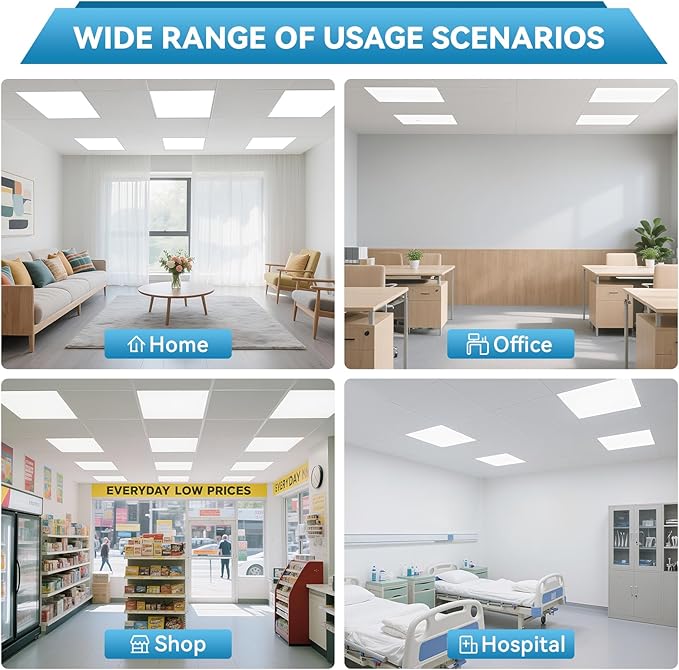 2x2 LED Flat Panel Light Drop Ceiling Office Fixture,5 CCT 3000K-6500K Adjustable & 5 Wattage Selectable, 0-10V Dimmable, 2X2 LED Flush Mount Ceiling Light,ETL Listed 16 Pack