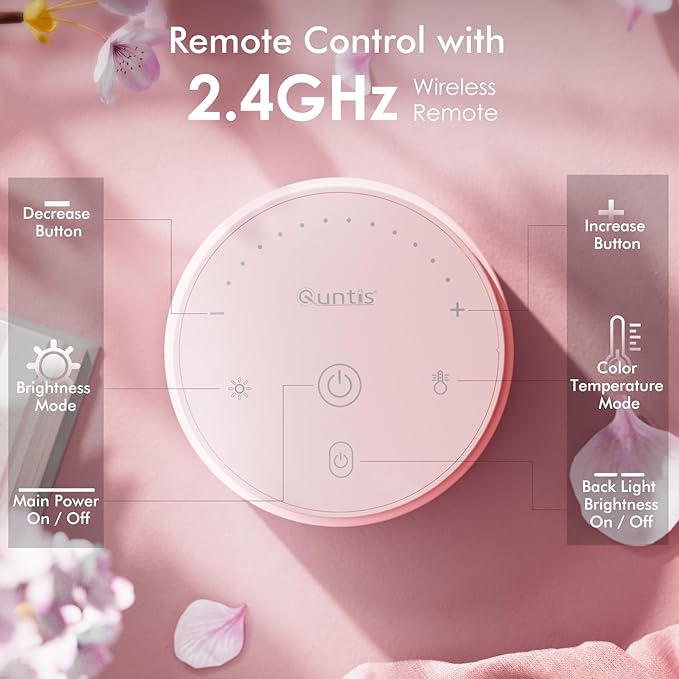 Quntis Pink Monitor Light Bar with Remote, Eye-Care No Glare, Space Saving Computer Desk Lamp As Gifts for Girls, Stepless Dimming, Modern Aesthetic Desk Light Bar for Home Office, Mother's Day