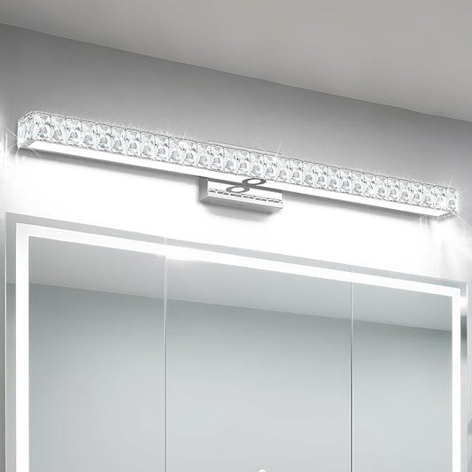 SOLFART LED Modern Bathroom Vanity Lights Over Mirror, Crystal Bathroom Light Fixtures, 40 Inch LED Chrome Vanity Light Wall Light