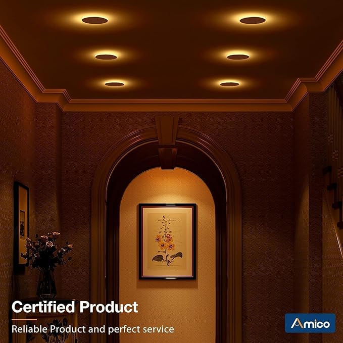 Amico 20 Pack 4 Inch 5CCT LED Recessed Ceiling Light with Night Light, 2700K/3000K/3500K/4000K/5000K Selectable Ultra-Thin Recessed Lighting, 10W=90W, 700LM, Dimmable Canless Wafer Downlight - ETL&FCC
