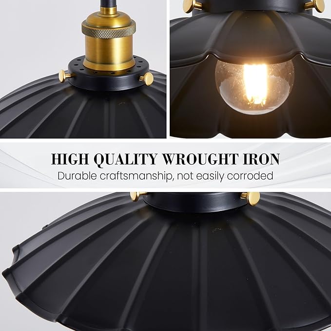Plug in Hanging Light, Vintage Black 9.8 Inch Lampshade 14Ft Plug in Pendant Light for Dining Room and Living Room, Kitchen Island Retro On/Off Switch Hanging Lamp Fixtures 2Pack