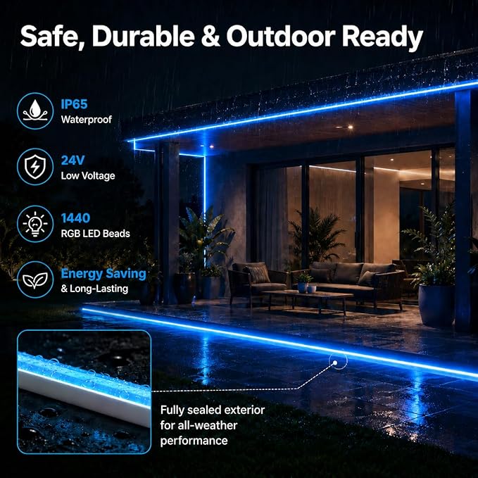 Neon Rope Lights - 66Ft Flexible LED Rope Lights,24V RGB Rope Lights Control with App/Remote Multiple Modes,DIY Design, IP65 Waterproof Strip Lights for Bedroom Room Outdoors Decor(33FT*2)