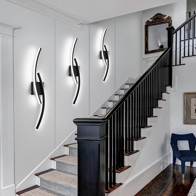 Battery Operated Wall Sconce Set of 2,Black Wall Sconces with Remote Control,3000K-6000K Modern LED Wireless Wall Light for Living Room, Hallway, Bedroom, 39.3 Inch (2 Pack)
