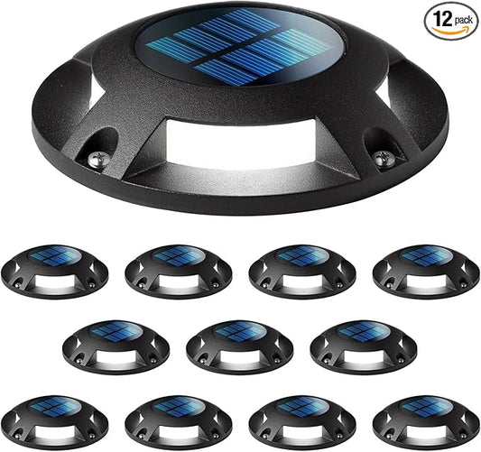 Home Zone 12 Packs Outdoor Solar Deck Light, Black, 120 Lumens Total, Waterproof, Dusk to Dawn, Aluminum Plastic Case for Decor Fence Step Pathway Backyard Garden
