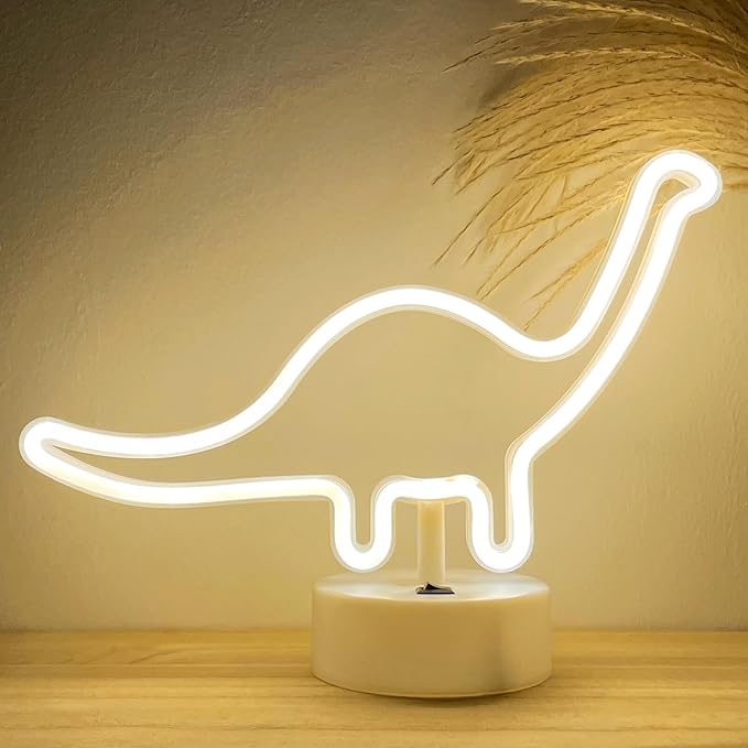 HOHOSIGN Dinosaur Neon Sign Dino Light Warm White LED Dinosaur Neon Light Room Decor for Boys Kids Girls Bedroom Nursery, Table Desk Stand USB/Battery LED Sign Toddlers Present Christmas