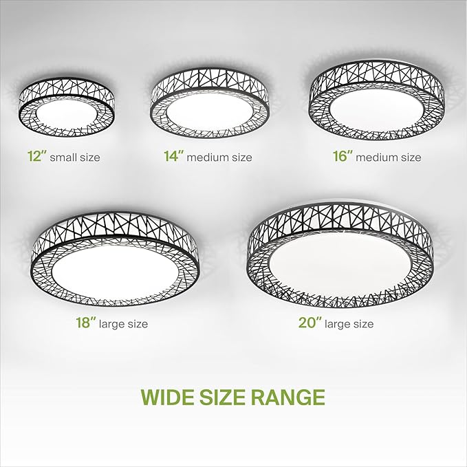 ASD 16 Inch LED Flush Mount Ceiling Light Fixture for Bedroom, 28W 1576LM 5CCT 2700K-5000K, Triac Dimmable Lights, Dining, Living Room, Kitchen Lamps, Modern Home Lighting Fixtures, Black, ETL