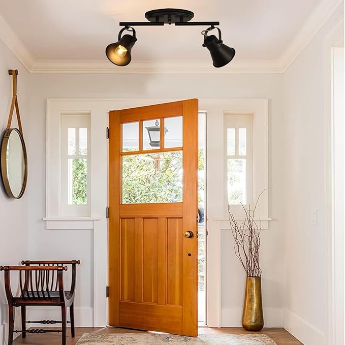 KEESFU 2-Light Track Lighting Kit,Black Semi Flush Mount Ceiling Light with 2 Rotatable Light Heads,Industrial Accent for Livingroom,Bathroom,Hallway,Art Wall,Bathroom,Kitchen.(2-Light)