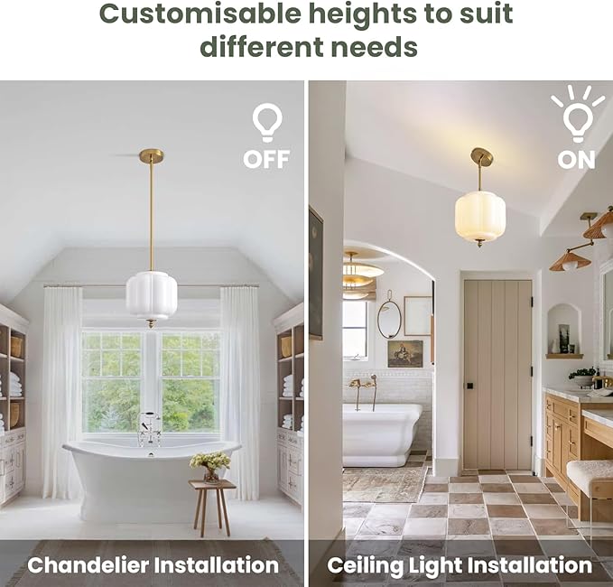 Vintage Milk Glass Pendant Lights 9.8 Inch Mid Century Modern Hanging Ceiling Light, Adjustable Height Kitchen Island Hanging Lights for Dining Room, Kitchen, Hallway and Bedroom, E26 Base