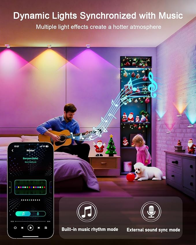 Super RGB Smart Permanent Outdoor Lights, 100FT 60LEDs Color Changing RGB IC Wall Lights, APP & Remote Control, Music Sync, Dynamic Lighting for House, Living Room, Ceiling, Eave Party Xmas Decoration