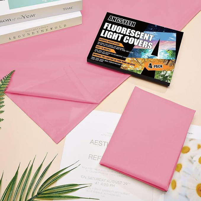 ANGSYLTH 2 x 2 Feet Fluorescent Light Covers - 4 Pcs Covers for Ceiling Lights, Magnetic Light Filters for Classroom, Office, Hospitals, Home (Light Pink)