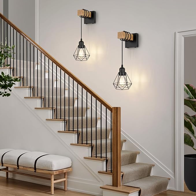 Battery Operated sconces Set of 2 for Bathroom, Dimmable Wall Sconces with Remote Control, Black LED Wireless Wall Lights for Living Room, Hallway, Bedroom(2 Pack)
