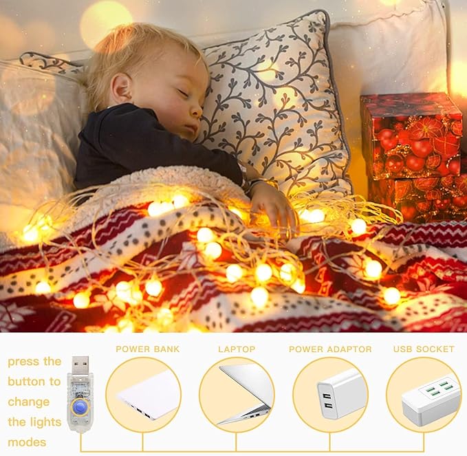 suddus Globe String Lights, 100 Led String Lights Plug in, Indoor Fairy Lights for Classroom, Backyard, Patio, Garden, Party, Bedroom, Living Room,Wall, Warm White