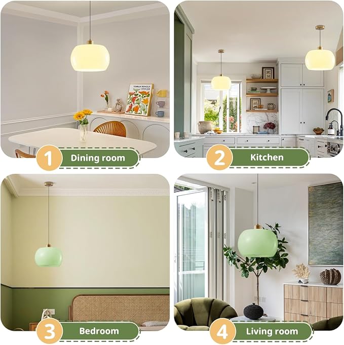 3 Pack Green Glass Globe Pendant Lights, Mid Century Modern Hanging Lighting for Hallway Foyer Living Room Kitchen