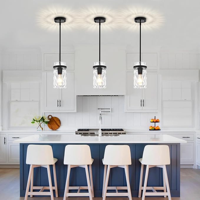 2 Pack Modern Pendant Lights Kitchen Island Black Pendant Lighting Over Island, Hand-Blown Glass Kitchen Hanging Pendant Lights Mini Chandelier for Dining Room Bedroom Hallway Bathroom Foyer Lighting
