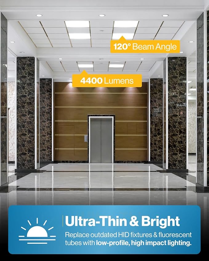 Sunco 2x2 LED Flat Panel Light for Drop Ceiling, Commercial Troffer Replacement Lighting Fixture, 4400 LM, 40W, Selectable CCT 4000K/5000K/6000K, Dimmable (0-10V), Dustproof ETL.