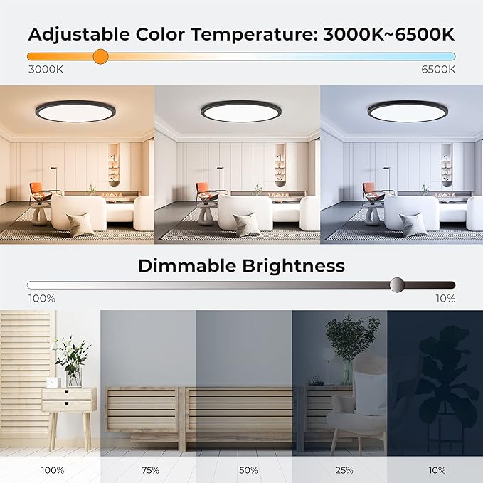 Annaror RGB Flush Mount LED Ceiling Light with Remote, 12 Inch Ceiling Light Fixture with Color Changing Backlight, 3000K-6500K Dimmable, 24W for Bedroom Kids Room Black